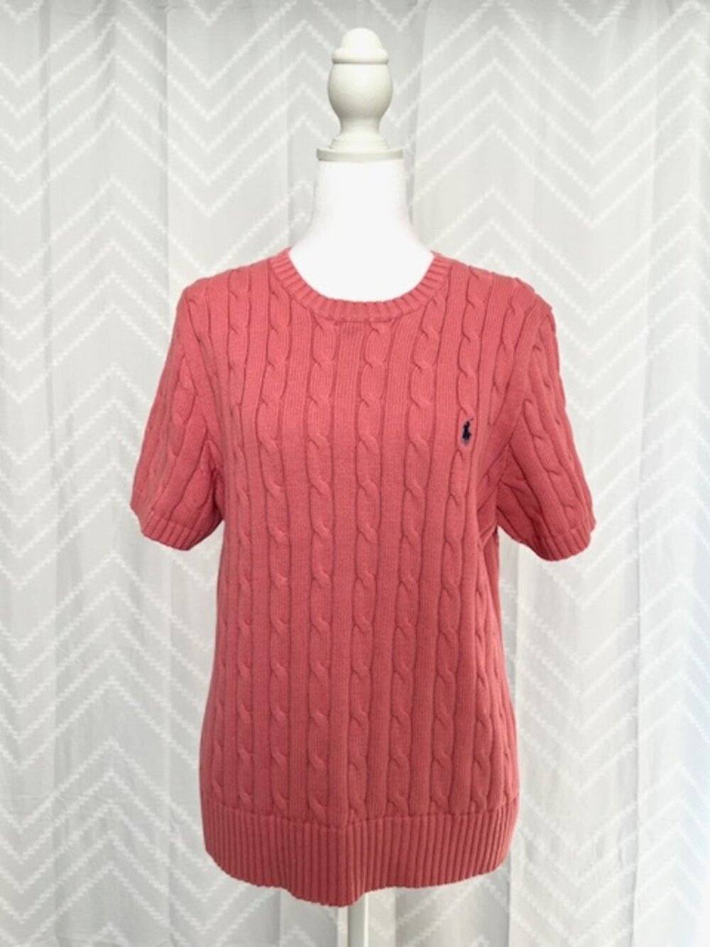 Ralph Lauren Women Cable Knit Short Sleeve Fits Med/Large Crew Neck Coral Top